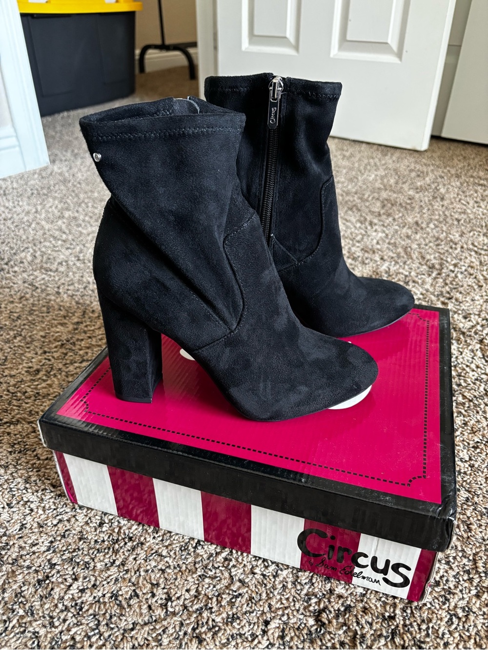 Circus by Sam Edelman Black Suede Chunky Heel Ankle Boots